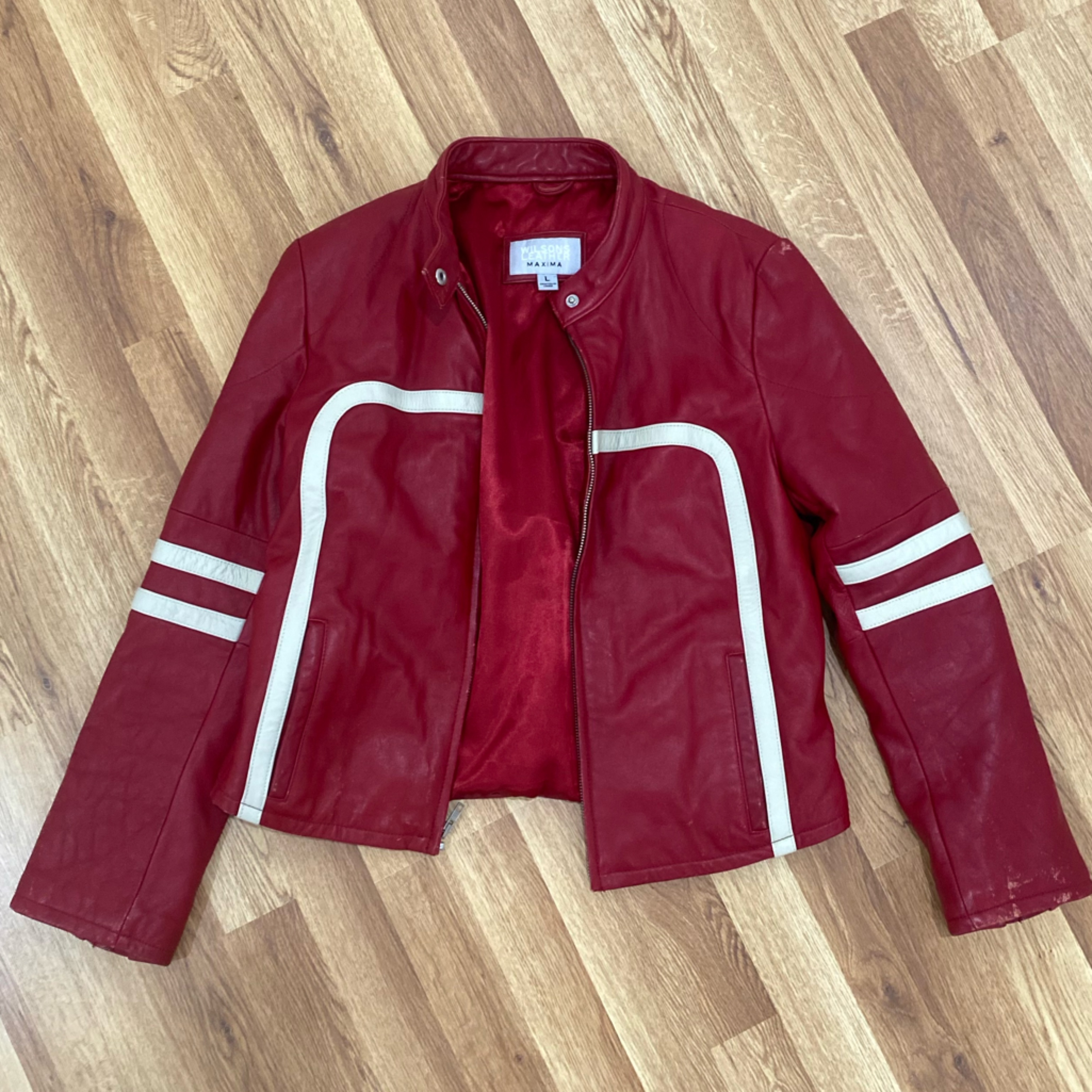 Wilsons Leather Red/White Moto Jacket